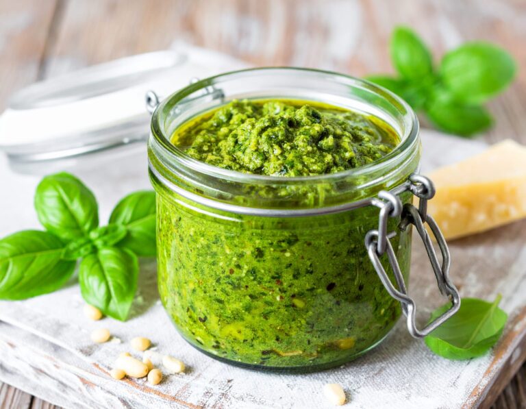 pesto sauce in a glass jar